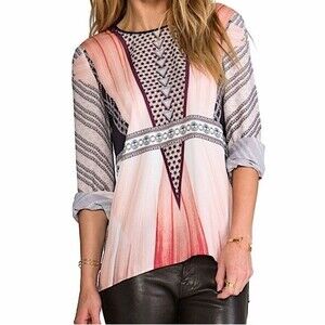 Clover Canyon Top Blouse Shirt Ballerina Diamond Printed Geometric Pink Black M